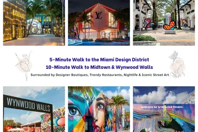 a collage of pictures of different types of art at Modern Oasis Near Design District, Wynwood in Miami