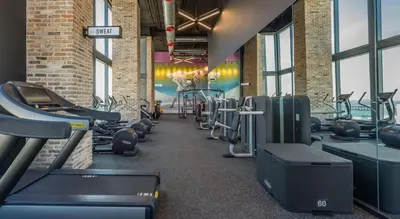 a gym with rows of treadmills and machines at Lumiére Penthouse in Miami