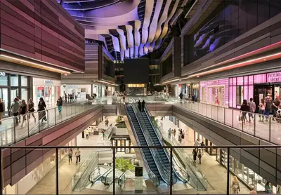 an overhead view of a shopping mall at Anselmo Brickell Apartments in Miami