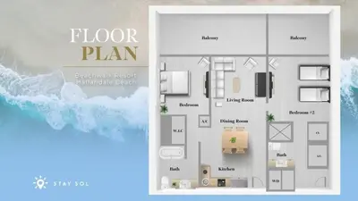 a diagram of a floor plan of a house at Spectacular Near Beach - 2 BR Apartment in Hallandale Beach