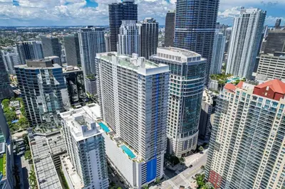 an aerial view of a city with tall buildings at Waterfront and City Lights 1-BR With Free Parking in Miami