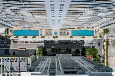 a view of a large building with a large ceiling at Waterfront and City Lights 1-BR With Free Parking in Miami