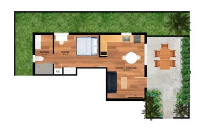 a floor plan of a villa with a garden at 921 Apartment 3 in Fort Lauderdale
