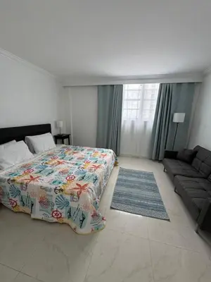 a bedroom with a bed and a couch at 1 bedroom with amazing ocean view in Hollywood