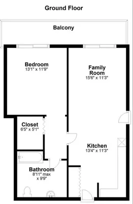 a black and white floor plan of a house at 1 Bdm & Kitchen at Beachwalk Pool Gym Beach in Hallandale Beach
