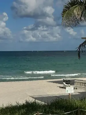 a beach with a bench and the ocean at 3-BR space in charming Hollywood in Hollywood