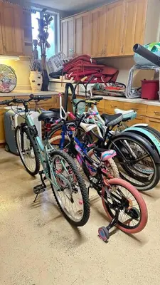 a group of bikes parked in a kitchen at 3-BR space in charming Hollywood in Hollywood