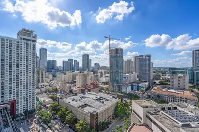 an aerial view of a city with tall buildings at Experience Miami Modern 2 Bed Near Biscayne Blvd in Miami