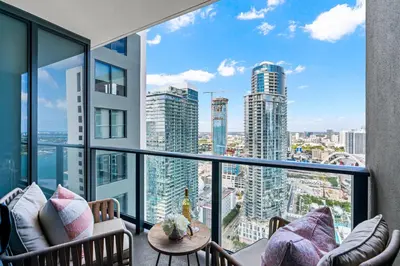 a balcony with a view of a city skyline at 37th Floor - 1bdrm Unt amazing View at Downtown Miami in Miami
