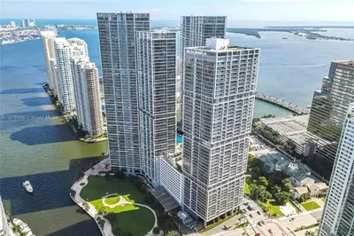 an aerial view of a city with tall buildings at Charming Ocean View 2BR 1BA ICON Brickell in Miami