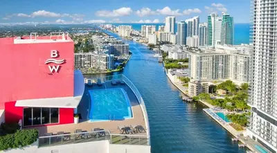 a view of a river in a city with buildings at 2BR & 2BA Oasis at Beachwalk in Hallandale Beach