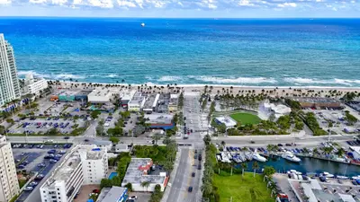 an aerial view of the beach and the ocean at Banyan St. 1BR 1BA off Las Olas - Steps to Beach in Fort Lauderdale