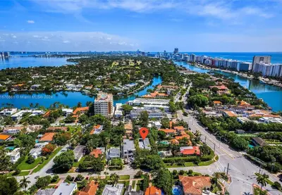 an aerial view of a city next to a body of water at Villa Tranquil Luxe Modern Oasis with Private Pool in Miami Beach in Miami Beach