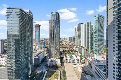 an aerial view of a city with tall buildings at Stunning Views Dwntwn Miami 2BR Unit - Floor 28th in Miami