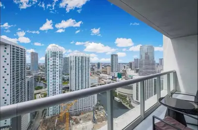 a balcony with a view of a city at Icon Brickell Amazing Ocean View in Miami