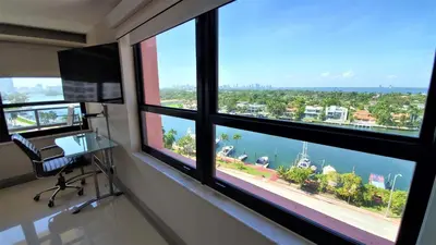 a room with windows with a view of the water at Alexander 1421 in Miami Beach