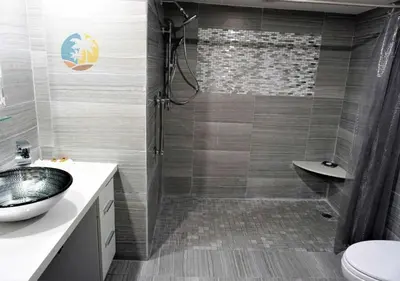a bathroom with a shower and a sink at Alexander 518 in Miami Beach