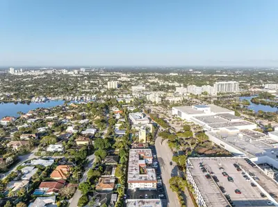 an aerial view of a city with a river and buildings at Serenity Homes in Fort Lauderdale