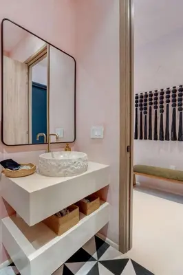 a bathroom with a sink and a mirror at Artisan Studio- Breakfast Nook by Design District in Miami