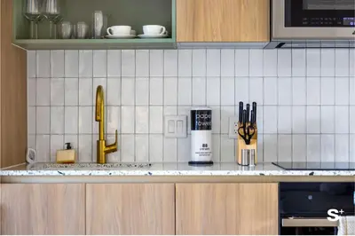 a kitchen counter with a counter top with a counter sidx sidx sidx at Skyline 1-BD Condo - City & Ocean View in Miami