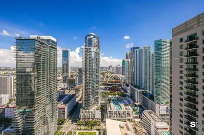 an aerial view of a city with tall buildings at Modern DTW Miami Escape with Water Views in Miami