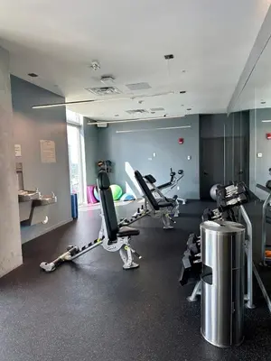 a gym with treadmills and ellipticals in a room at Elevated Elegance Luxe View Pool Free Parking in Miami