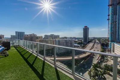 a view from the balcony of a building with a highway at High-End Apartment in a Luxury Resort with Gorgeous Amenities in Hollywood