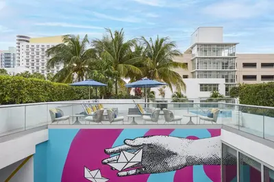a view of the rooftop of a building with a mural at Hyatt Centric South Beach Miami in Miami Beach