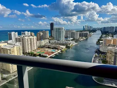 a view of a river in a city with buildings at Hallandale Beach Apmt 1B 1B Beach & Pool Service in Hallandale Beach
