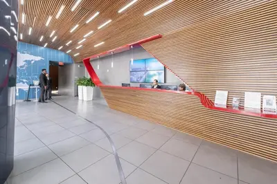 a lobby of an office building with a counter at Relax in Miami 2B 2B Beach and Pool with Drinks in Hallandale Beach