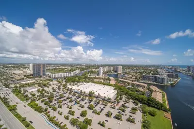 an aerial view of a city next to the water at Ocean Gym Pool Restaurant All in one Place 2B 1506 in Hallandale Beach