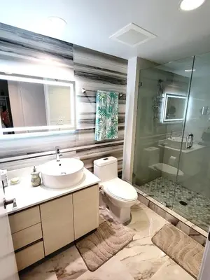 a bathroom with a sink and a toilet and a shower at 2b 2b Apmt Hallandale Beach 2805 in Hallandale Beach