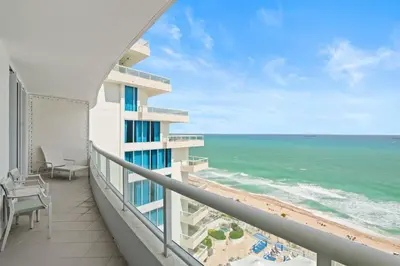 a balcony with a view of the ocean at Oceanfront Ritz-Carlton 1 Bedroom Luxury Residence in Fort Lauderdale