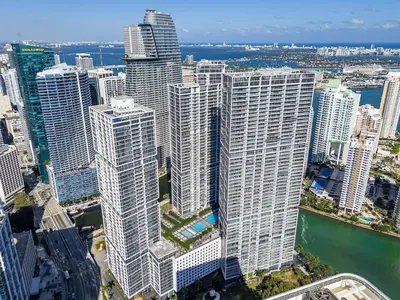 an aerial view of a city with tall buildings at Stunning Apartment at Icon with Bay Views-Pool-Gym-Spa in Miami