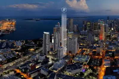 an aerial view of a city at night at Stylish Studio and Den Across from Bayside Miami in Miami
