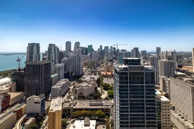 an aerial view of a city with tall buildings at Extraordinary Studio in Downtown Miami with incredible views in Miami