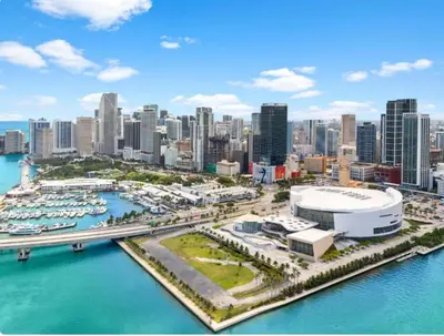 an aerial view of a city with a harbor at Miami Luxury Suite Infinity Pool in Miami
