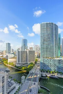 a view of a city with a river and buildings at Moderne 2 bed 2 bath Residence in Miami