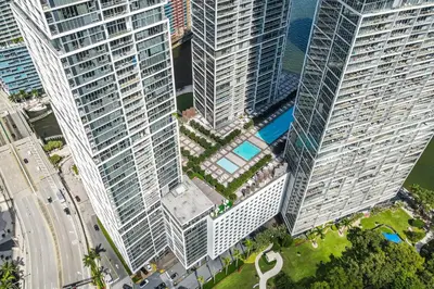 an overhead view of tall buildings in a city at Icon brickell 1 bed 1 bath residence in Miami