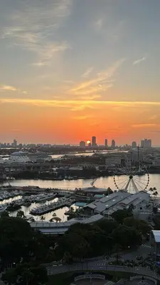 a sunset over a city with a harbor and a river at Brickell Bay View in Miami