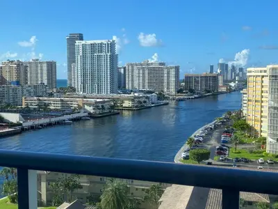 a view of a river in a city with buildings at Miami Beach 1B 1B Incredible View Apt with Kitchen in Hallandale Beach
