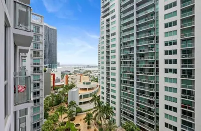 an aerial view of a city with tall buildings at Modern Luxe Studio in Downtown Miami with Rooftop Pool and Gym in Miami