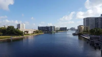 a view of a river in a city with buildings at Direct access to the beach, pool and parking 3T in Hollywood