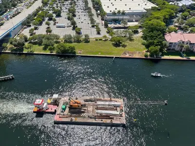an aerial view of a barge in a river at Apt Hyde, Beach, Pool, and Resort Amenities in Miami in Hollywood
