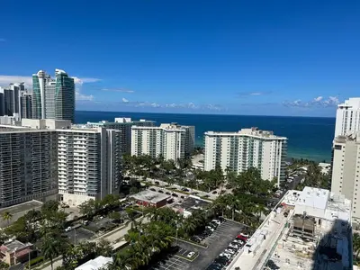 an aerial view of a city with buildings and the ocean at Hyde Luxury 2 Bedroom Apartment in Miami Beach and Pool in Hollywood