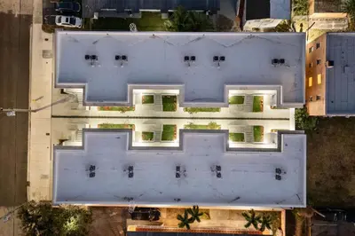 an overhead view of a large white building at #206 Brand-New 2BR- 2BA Near Brickell in Miami