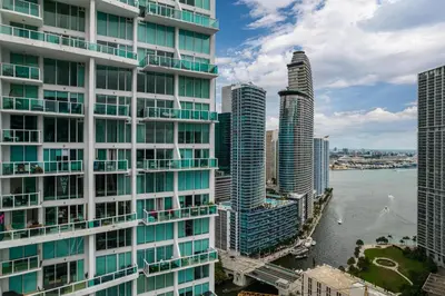 an aerial view of a city with tall buildings at Brickell Miami LUXURY LOFT 2bd 2bth, Sleeps 6, Garage Parking, Walk to HOTTEST Restaurants & Nighlife in Miami