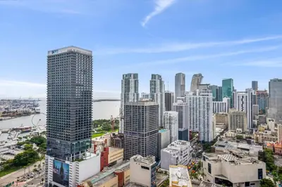 an aerial view of a city with tall buildings at 3312 Modern Apt in front of Kaseya Center with Pool and Gym in Miami