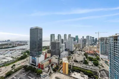 an aerial view of a city with tall buildings at 3312 Modern Apt in front of Kaseya Center with Pool and Gym in Miami