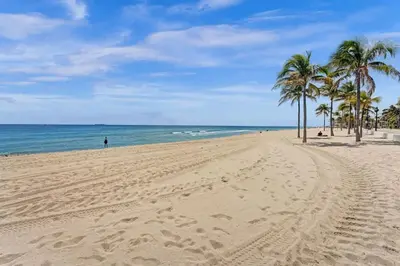 a sandy beach with palm trees and the ocean at Eden Collection Studio Steps to beach in Fort Lauderdale